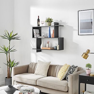 Manasa Floating Geometric Kilter Two-tier Wall Shelf