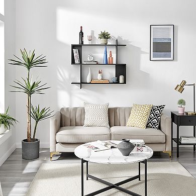 Manasa Floating Geometric Kilter Two-tier Wall Shelf