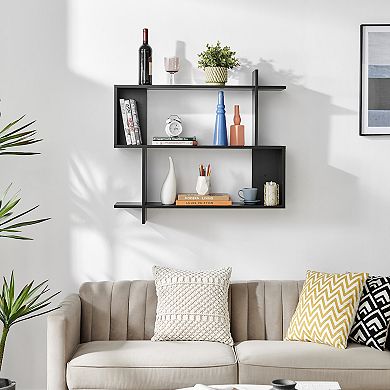 Manasa Floating Geometric Kilter Two-tier Wall Shelf