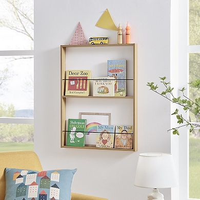Steiner Beech Square Modern 2-Tier Kids Book Or Toy Figure Display Unit Wall Mounted Bookshelf