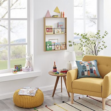 Steiner Beech Square Modern 2-Tier Kids Book Or Toy Figure Display Unit Wall Mounted Bookshelf