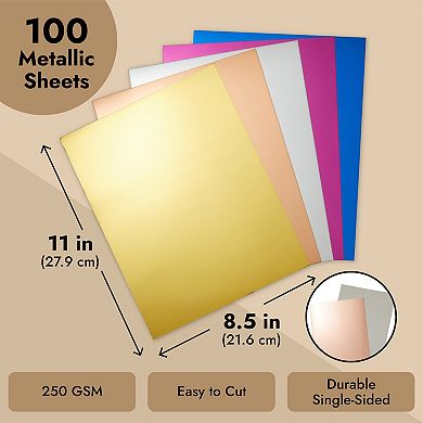 100 Sheets Metallic Paper For Arts And Crafts, Diy Projects, 5 Colors, 8.5x11 In