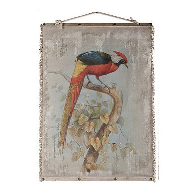 30 X 43 Hanging Wall Art Set Of 2, Colorful Birds, Linen, Orange, Blue