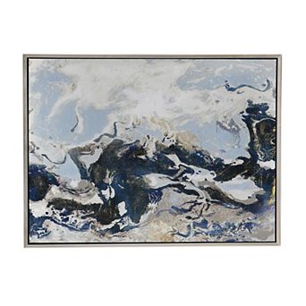 36 X 47 Framed Handpainted Wall Art, Rectangular Multicolor Cerulean Seas
