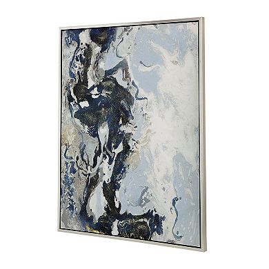 36 X 47 Framed Handpainted Wall Art, Rectangular Multicolor Cerulean Seas