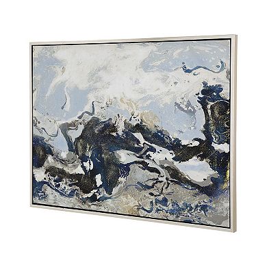 36 X 47 Framed Handpainted Wall Art, Rectangular Multicolor Cerulean Seas