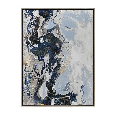 36 X 47 Framed Handpainted Wall Art, Rectangular Multicolor Cerulean Seas