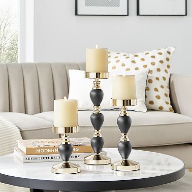 Talia Black And Gold Candlestick Taper Candle Holders - Set Of 3