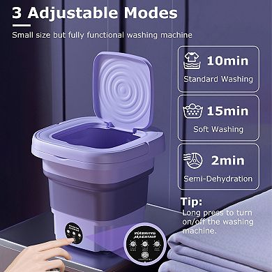 Foldable Portable Washing Machine - 3 Modes, Detachable Drain Basket - Electric Clothes Washer