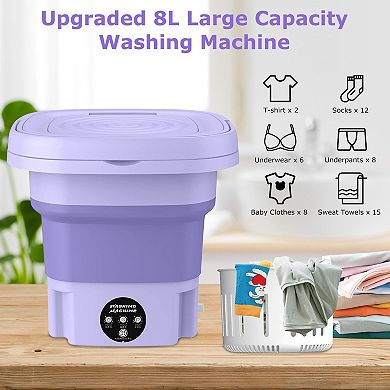 Foldable Portable Washing Machine - 3 Modes, Detachable Drain Basket - Electric Clothes Washer