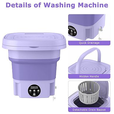 Foldable Portable Washing Machine - 3 Modes, Detachable Drain Basket - Electric Clothes Washer