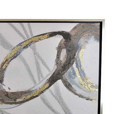 30 X 40 Inch Abstract Wall Art, Gold Silver Accent Canvas Oil Painting