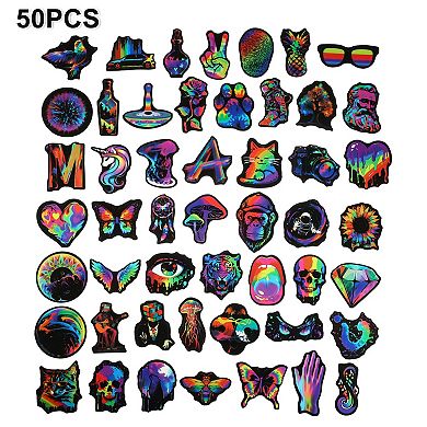 50pcs Neon Stickers Kit Graffiti Vinyl Stickers Black Border Rainbow Graffiti Stickers