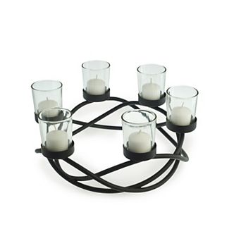 Round Waves Glass And Iron 6 Votive Candles Holder