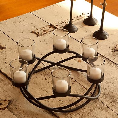 Round Waves Glass And Iron 6 Votive Candles Holder