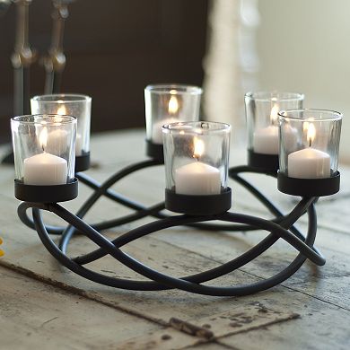 Round Waves Glass And Iron 6 Votive Candles Holder