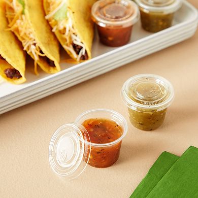 500 Pack Disposable 1 Oz Portion Cups With Lids For Sample Tasting, Sauces