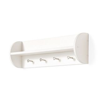 White Utility Shelf With Four Large Stainless Steel Hooks