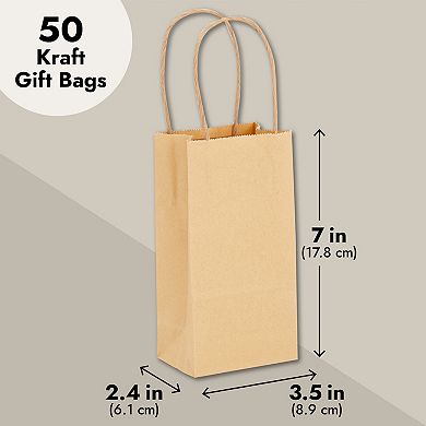 50-Pack Small Brown Gift Bags with Handles, Retail (3.5x2.4x7 In)
