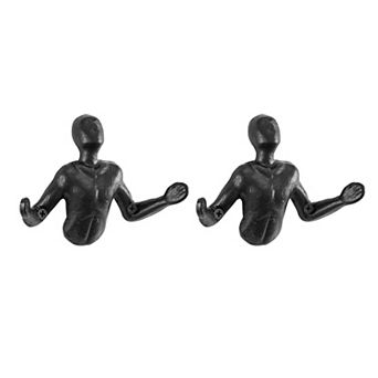 Protruding "palms Up" Cast Iron Decorative Black Wall Mount Hooks (set Of 2)