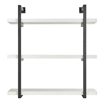 Modern 3 tier Hanging Bracket Wall Shelves In Black Metal And White Birch Finish