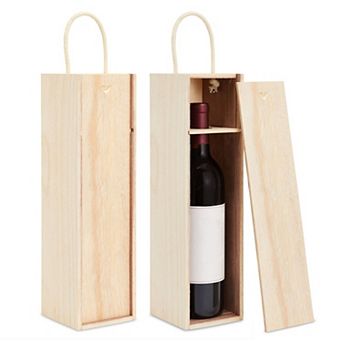 2 Pack Wooden Wine Box With Handle For Storage Gifting Craft Birthday, 14x4 In
