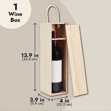 2 Pack Wooden Wine Box With Handle For Storage Gifting Craft Birthday, 14x4 In