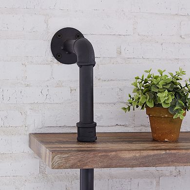 Industrial Modern Rustic 6-tier Iron Pipe Wall Mount Ladder Shelving Unit In Distressed Wood Finish