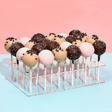 Clear Acrylic Cake Pop Stand, 24 Holes, 9x5.9" Lollipop Holder for Dessert Table