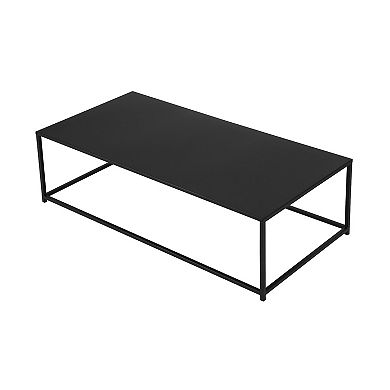 Eme 48 Inch Coffee Table, Rectangular Top, Black Finished Metal Frame