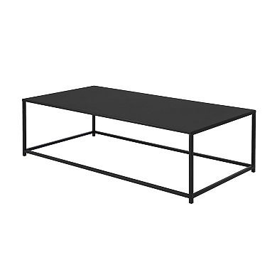 Eme 48 Inch Coffee Table, Rectangular Top, Black Finished Metal Frame