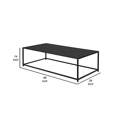 Eme 48 Inch Coffee Table, Rectangular Top, Black Finished Metal Frame