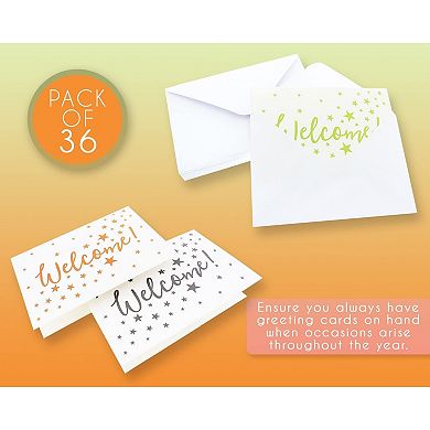 36 Pack Blank Welcome Cards With Envelopes, Star Pattern Design, 4 X 6 In
