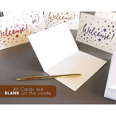 36 Pack Blank Welcome Cards With Envelopes, Star Pattern Design, 4 X 6 In