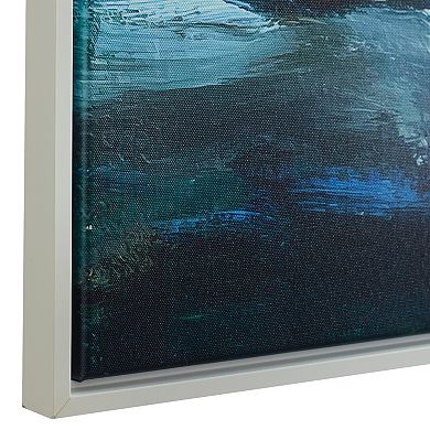 31 X 41 Handcrafted Wall Art, Crashing Waves On Framed Canvas, White, Blue