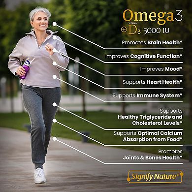 Omega 3 Fish Oil + Vitamin D3 By Signify Nature - Triglyceride Fish Oil Softgels With Vit D3 5000 Iu