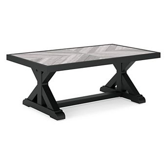 Tira 48 Inch Outdoor Coffee Table, Tile Top, Black, Light Gray Finish