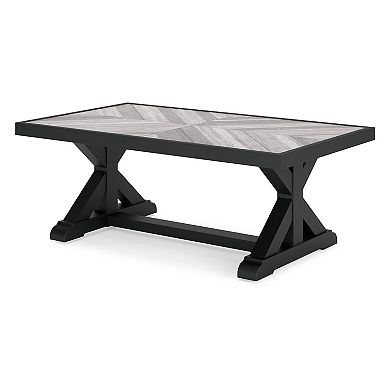 Tira 48 Inch Outdoor Coffee Table, Tile Top, Black, Light Gray Finish