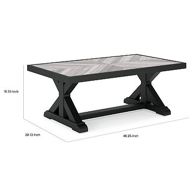 Tira 48 Inch Outdoor Coffee Table, Tile Top, Black, Light Gray Finish