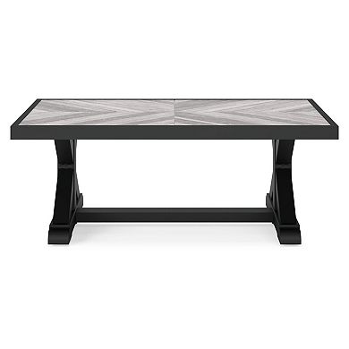 Tira 48 Inch Outdoor Coffee Table, Tile Top, Black, Light Gray Finish