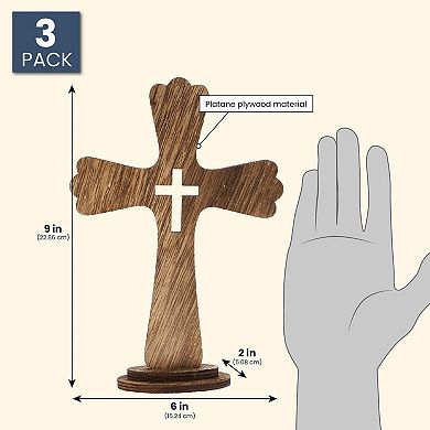3 Pack Catholic Wooden Cross Baptism Centerpieces For Tables, Communion Easter