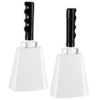 2 Pack Large White Metal Cowbells For Football Games, 9" Percussion Noise Makers