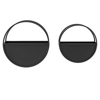 Round 2 pc Iron Wall Planter Set - Black