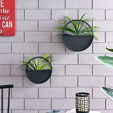 Round 2-piece Iron Wall Planter Set - Black