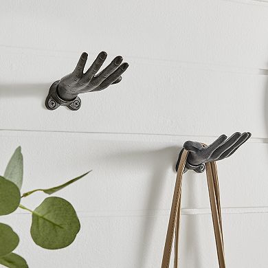 "palms Up" Dark Brown Cast Iron Wall Mount Hook Set (set Of 2)