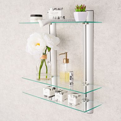 Decorative Wall-mount 3-tier Adjustable Glass Wall Shelves On Aluminum Bars