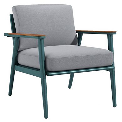 3 Piece Outdoor Coffee Table And Chairs Set, Wood Planks, Gray, Green