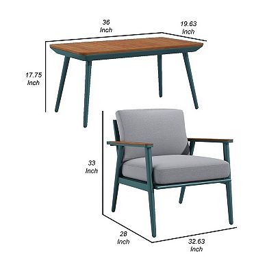 3 Piece Outdoor Coffee Table And Chairs Set, Wood Planks, Gray, Green