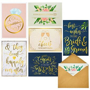 24 Pack Gold Foil Wedding Cards For Bride And Groom With Envelopes, 5x7 In