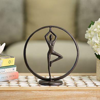 Yoga Tree Pose Circle Cast Iron Sculpture